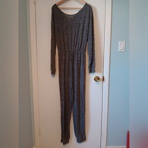 Women's Gray Long-Sleeve Knit Jumpsuit